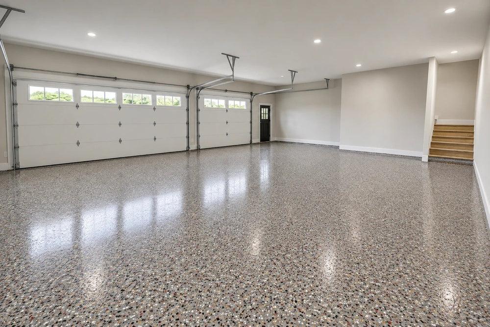 Completed Cony epoxy floor in a three-car garage